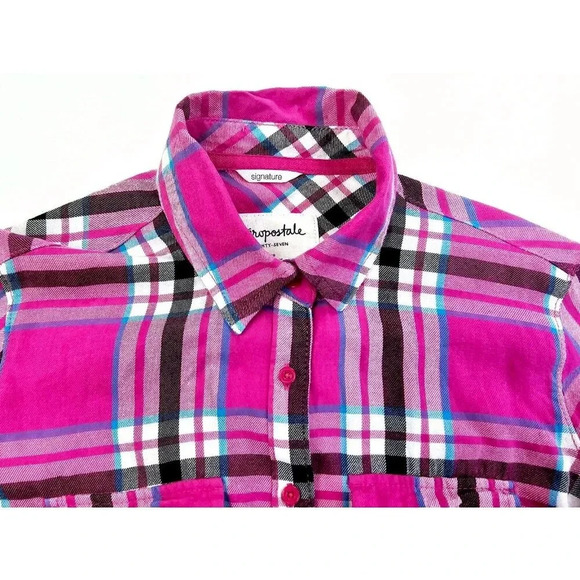 Aeropostale Eighty-Seven Signature Pink Check L/S Embroidered Logo Cotton Shirt - Picture 1 of 12